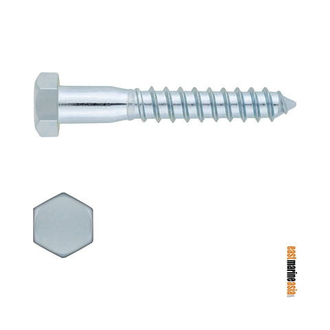 Stainless Steel 316 Lag (Wood) Screw Hex Head - Half Thread (DIN 571)