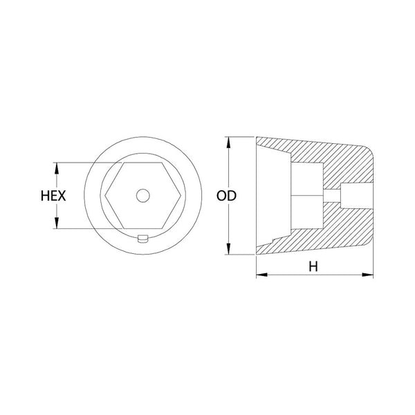 Martyr Radice Haxagonal Propeller Nut Anode - Zinc
